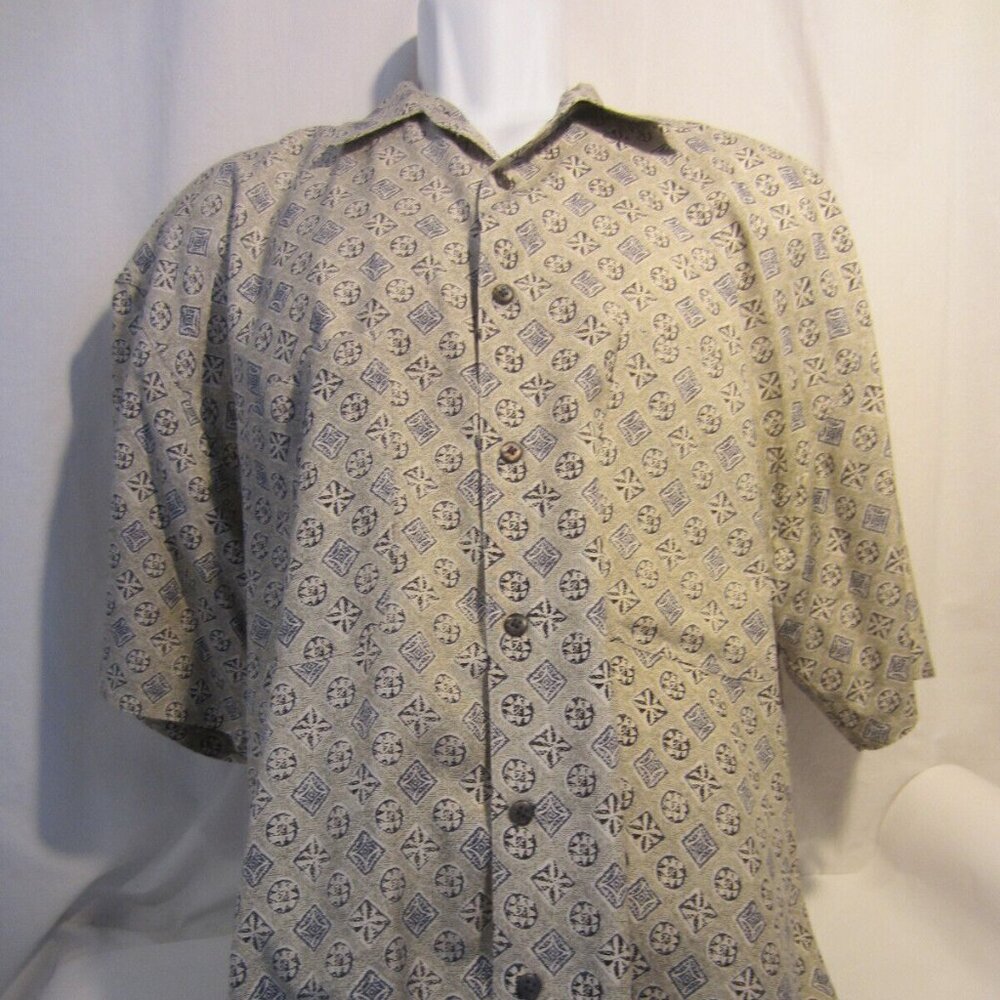 SILK UOMO gray blue silk geometric shirt MEN L